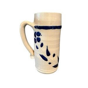 Handmade Vtg Tankard Mug Salt Glaze Cobalt Blue Hand Painted Ceramic Amateur